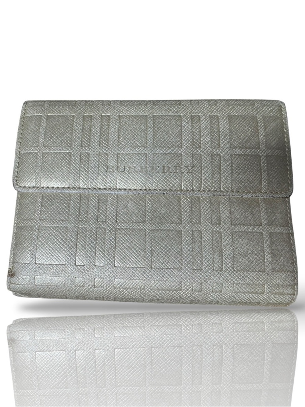 Burberry Silver Embossed Check Fold-Over Wallet - Picture 10 of 11